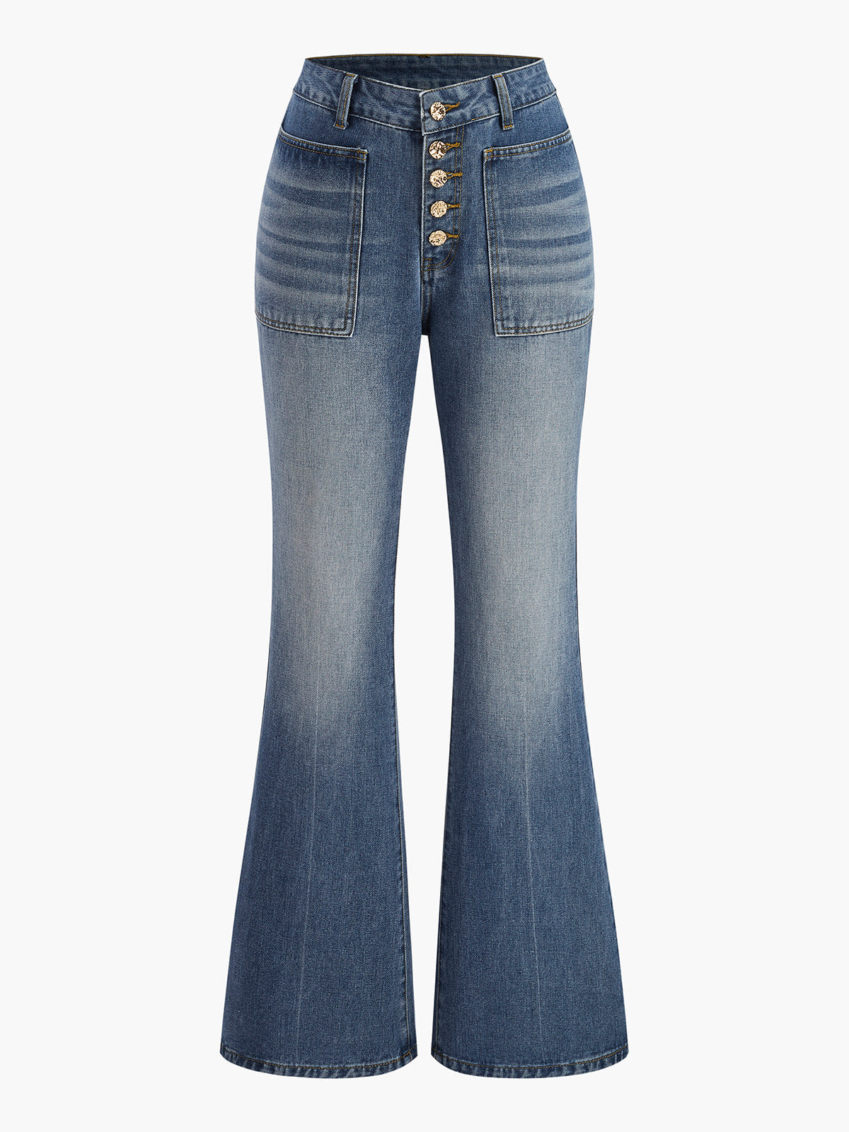 Button Detail High-Waisted Flared Denim Pants