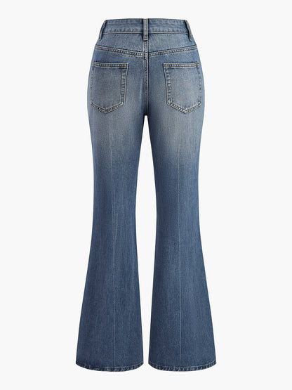 Button Detail High-Waisted Flared Denim Pants