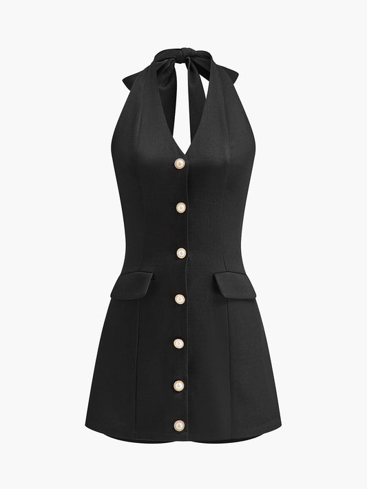 Button Front Halter Jumpsuit