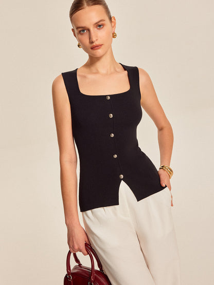 Button Front Square Neck Top