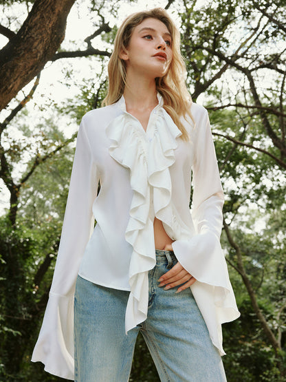Button Ruffle Thin Blouse