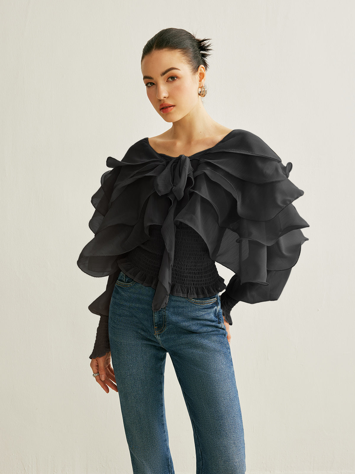 Chiffon Ruffle Backless Top