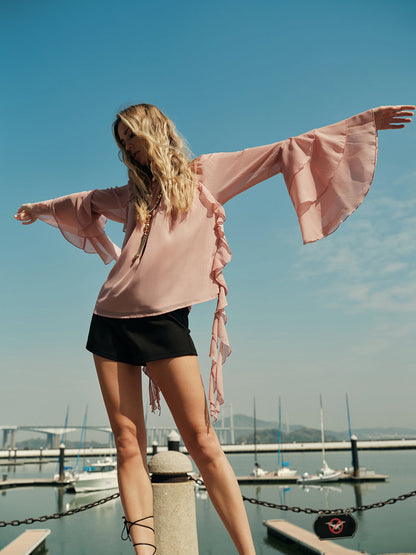 Chiffon Ruffle Sleeve Blouse
