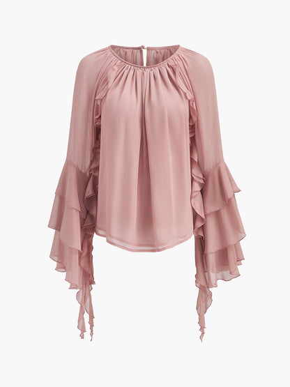 Chiffon Ruffle Sleeve Blouse