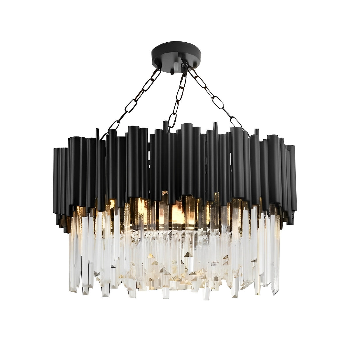 Ronde Heldere Kristal Metalen Zwarte Moderne Kroonluchter Hanglamp