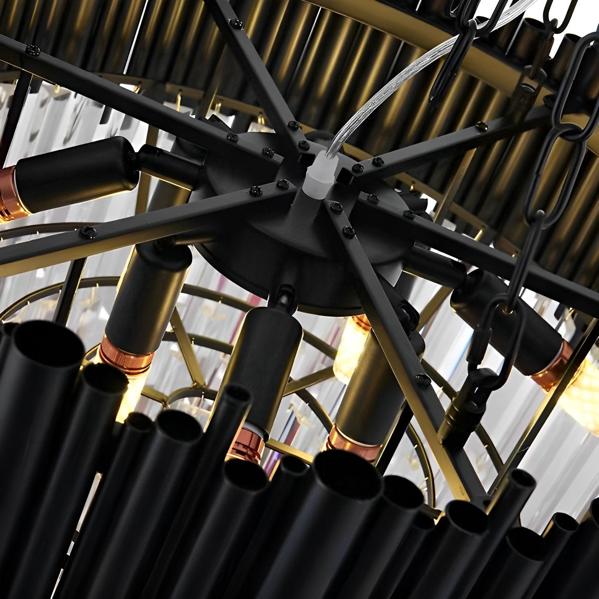Ronde Heldere Kristal Metalen Zwarte Moderne Kroonluchter Hanglamp