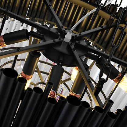 Ronde Heldere Kristal Metalen Zwarte Moderne Kroonluchter Hanglamp