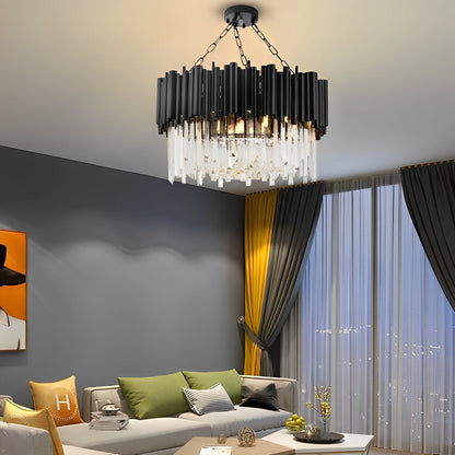 Ronde Heldere Kristal Metalen Zwarte Moderne Kroonluchter Hanglamp