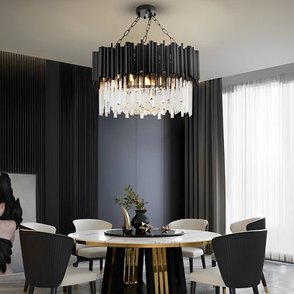 Ronde Heldere Kristal Metalen Zwarte Moderne Kroonluchter Hanglamp