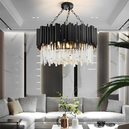Ronde Heldere Kristal Metalen Zwarte Moderne Kroonluchter Hanglamp