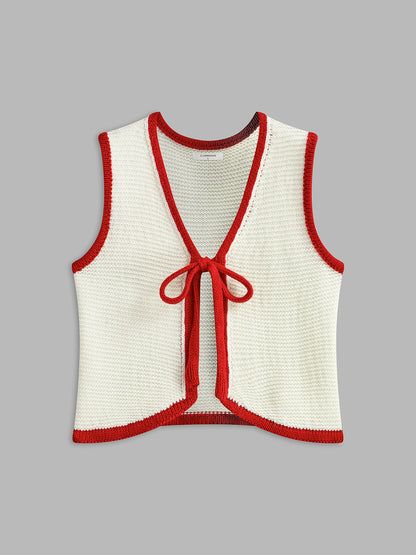 Color Block Knotted Sweater Vest