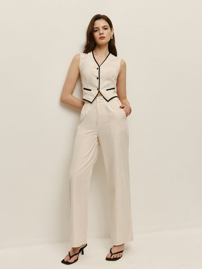Contrast Trim Vest Pants Set