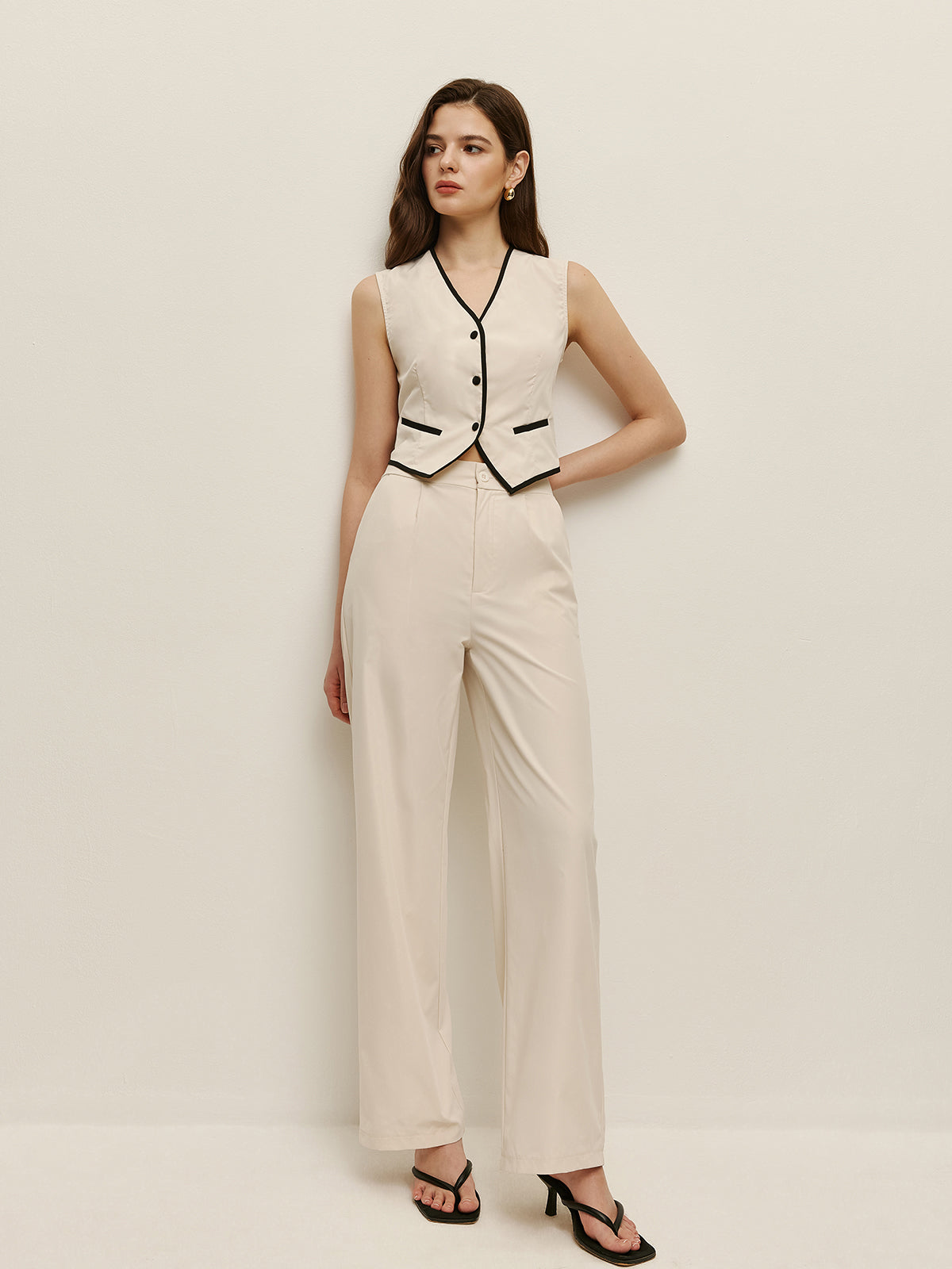 Contrast Trim Vest Pants Set