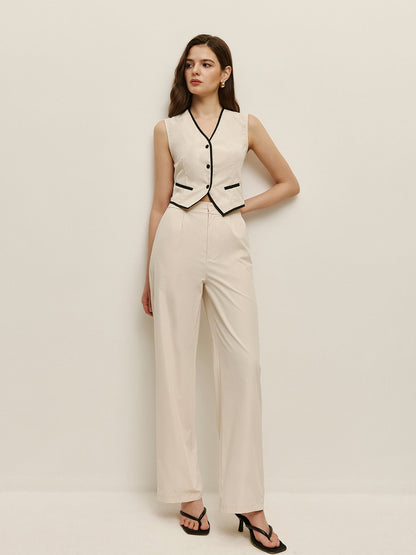 Contrast Trim Vest Pants Set
