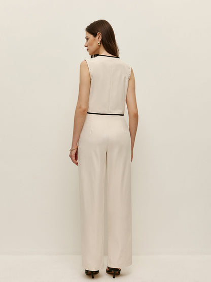 Contrast Trim Vest Pants Set