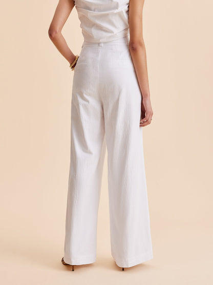 Cotton Mid-Waist Wide-Leg Pants With Pockets