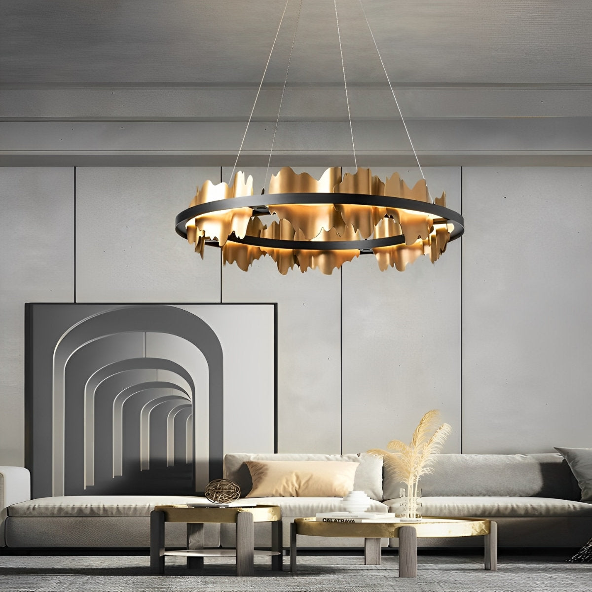 Lámpara colgante creativa con diseño de iceberg, metal circular y atenuación continua LED