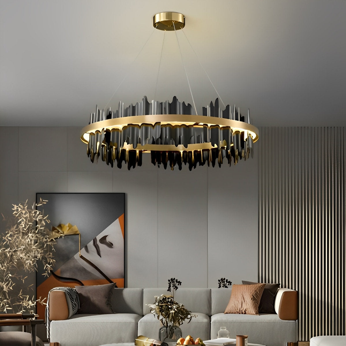 Lámpara colgante creativa con diseño de iceberg, metal circular y atenuación continua LED