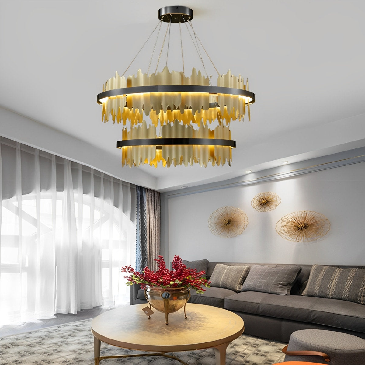 Lámpara colgante creativa con diseño de iceberg, metal circular y atenuación continua LED