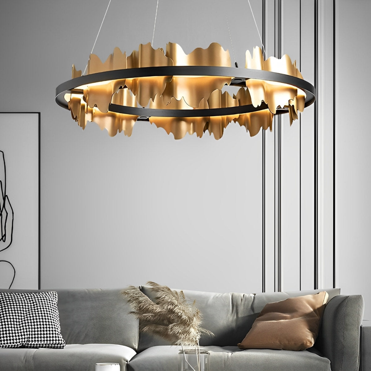 Lámpara colgante creativa con diseño de iceberg, metal circular y atenuación continua LED