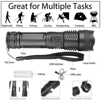 90000 Lumens XHP50.2 Tactical LED Flashlight – Ultra Bright & Rechargeable