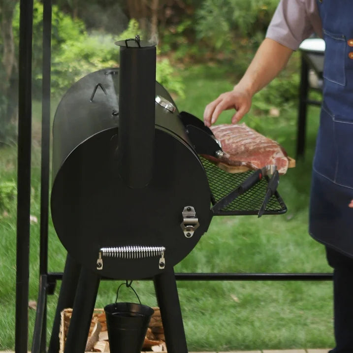 Parrilla doble de carbón para barbacoa con ahumador offset combinado