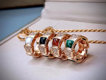 Serpenti Necklace, 925 Silver, 18K Rose Gold Plated, Green Agate