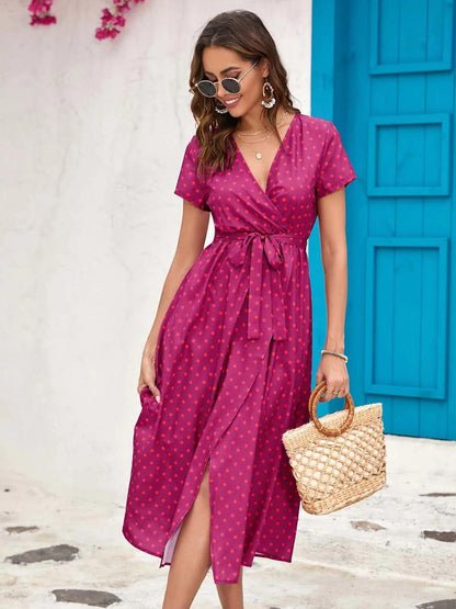 Women's Floral Wrap V-Neck Midi Dress
