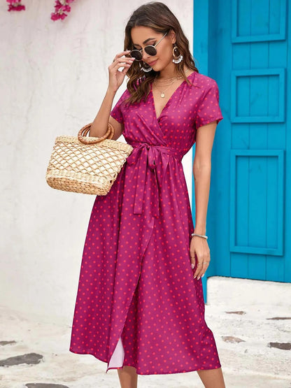 Women's Floral Wrap V-Neck Midi Dress