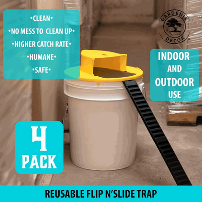 4-Pack Bucket Lid Mouse Trap – Reusable Humane Auto-Reset Trap for Rats, Mice & Rodents – No Kill, No Poison