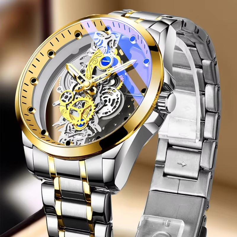 Skeleton Men's Automatic Quartz Stainless Steel Watch