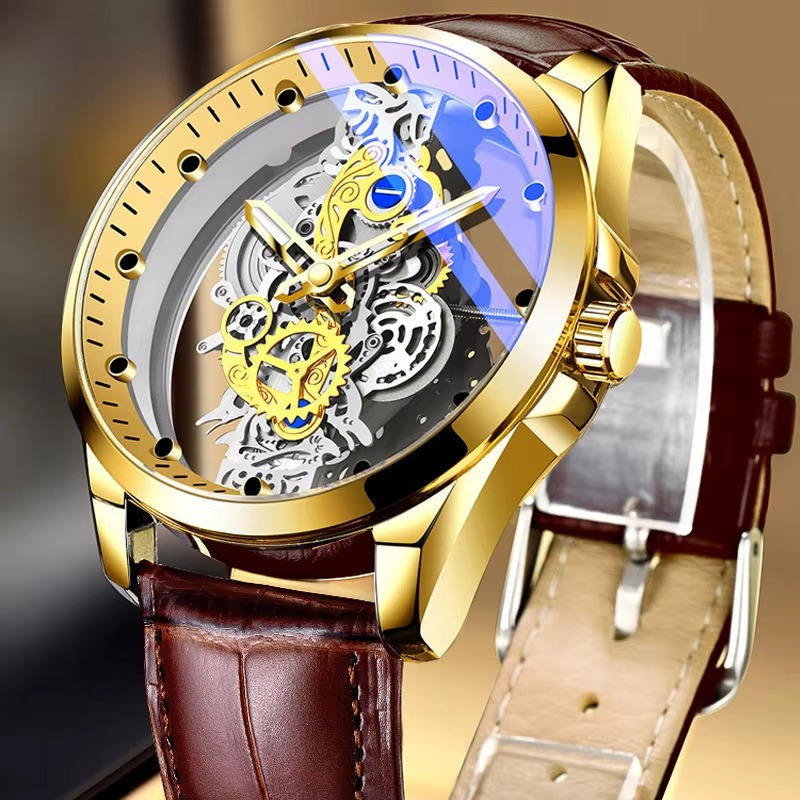 Skeleton Men's Automatic Quartz Stainless Steel Watch