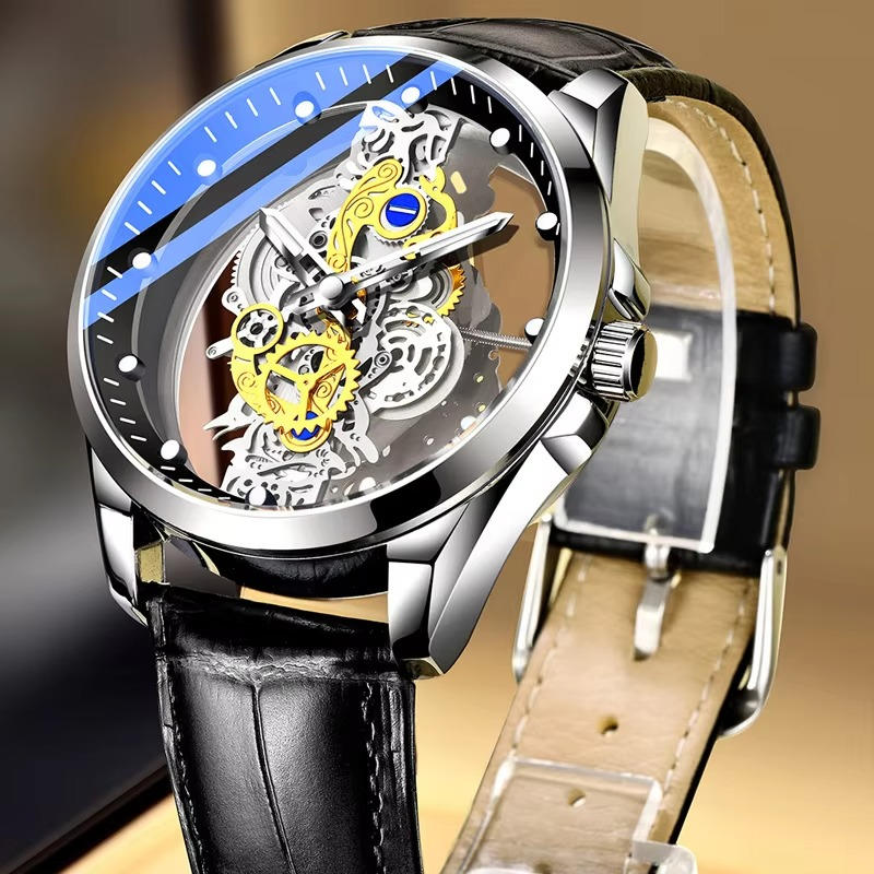 Skeleton Men's Automatic Quartz Stainless Steel Watch