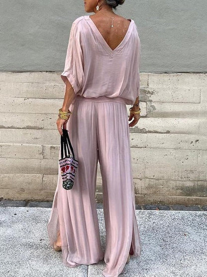 Elegant two-piece wide-leg chiffon pants