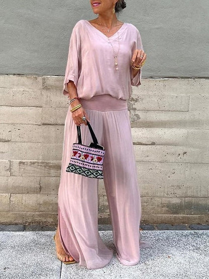 Elegant two-piece wide-leg chiffon pants