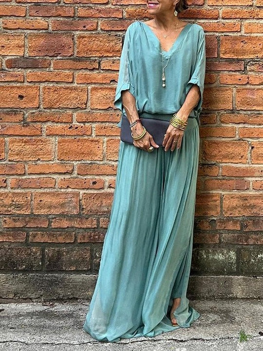 Elegant two-piece wide-leg chiffon pants