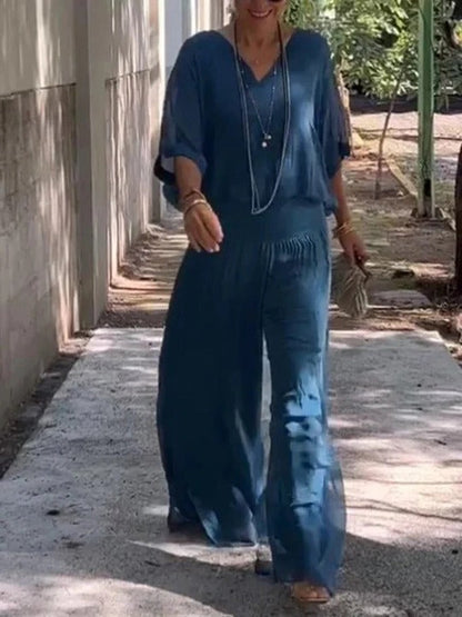 Elegant two-piece wide-leg chiffon pants