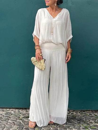 Elegant two-piece wide-leg chiffon pants