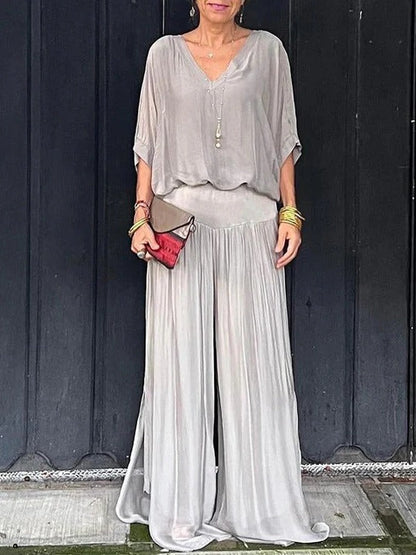 Elegant two-piece wide-leg chiffon pants