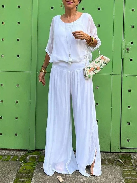 Elegant two-piece wide-leg chiffon pants