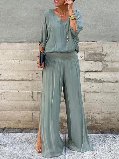 Elegant two-piece wide-leg chiffon pants