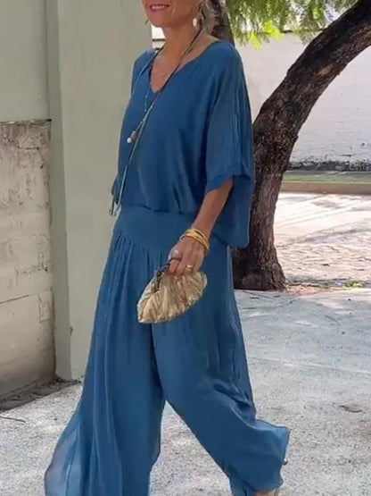 Elegant two-piece wide-leg chiffon pants