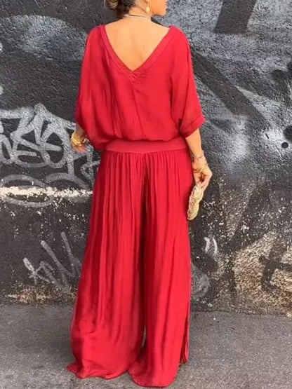 Elegant two-piece wide-leg chiffon pants