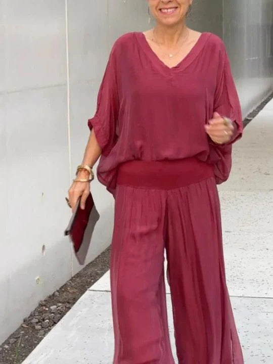 Elegant two-piece wide-leg chiffon pants