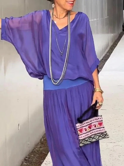 Elegant two-piece wide-leg chiffon pants