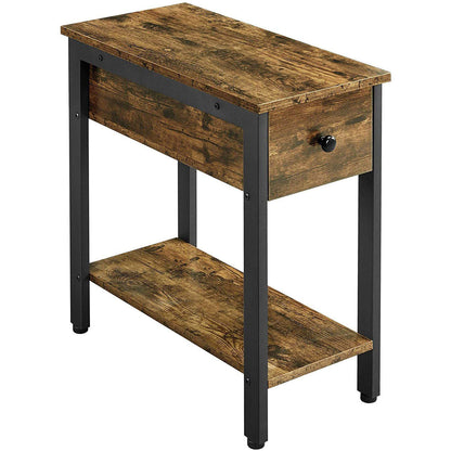 Mesa Auxiliar - Mesa Rústica de Lado - Mesa Pequeña con Cajón - Mesa de Madera con Almacenamiento - Mesa Auxiliar de Madera con Almacenamiento