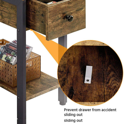 Mesa Auxiliar - Mesa Rústica de Lado - Mesa Pequeña con Cajón - Mesa de Madera con Almacenamiento - Mesa Auxiliar de Madera con Almacenamiento