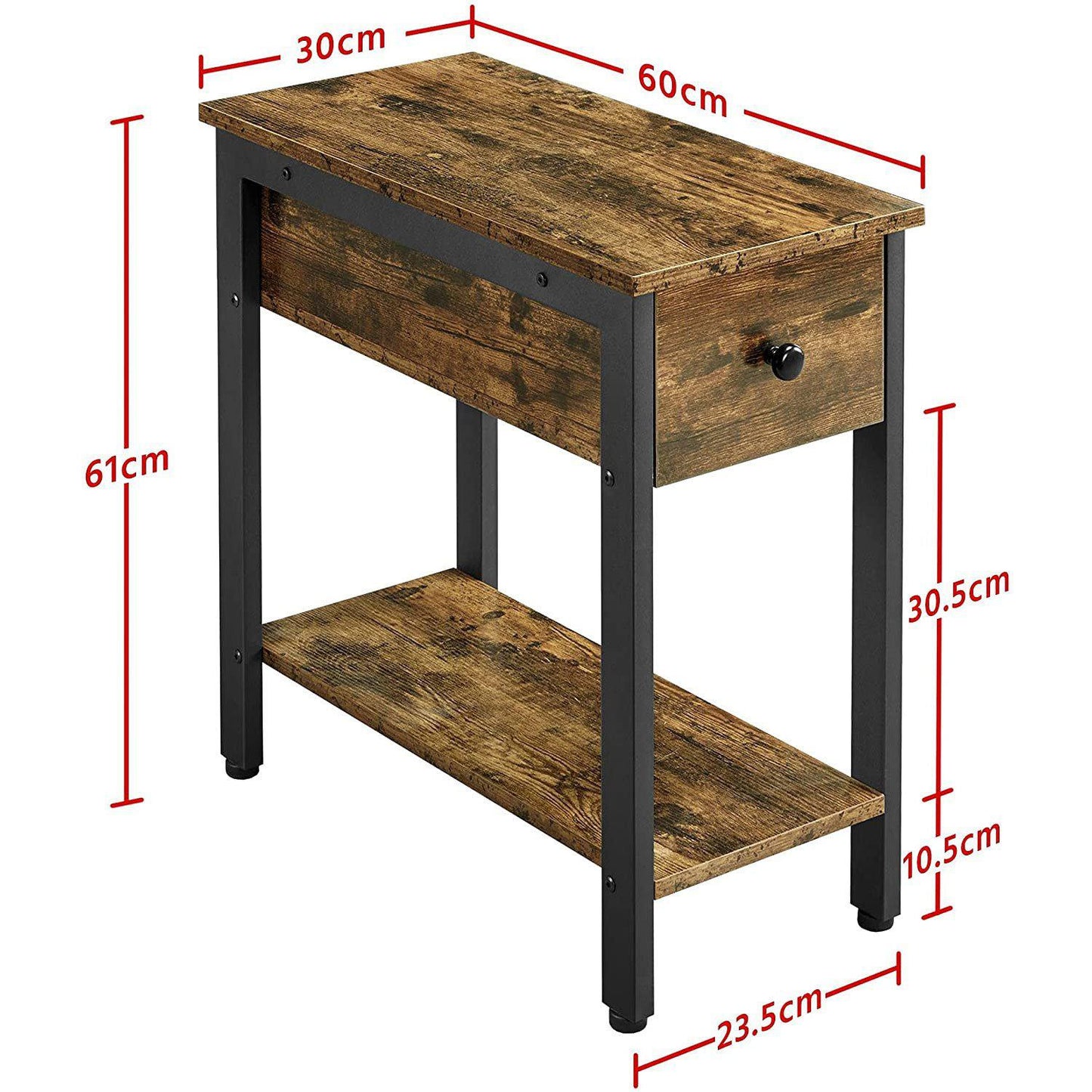 Mesa Auxiliar - Mesa Rústica de Lado - Mesa Pequeña con Cajón - Mesa de Madera con Almacenamiento - Mesa Auxiliar de Madera con Almacenamiento