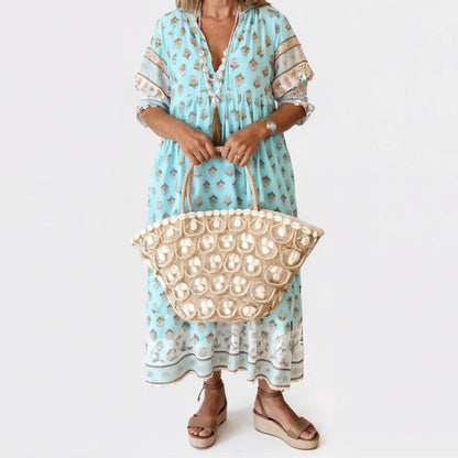 Womens Midi Summer Floral Dress V Neck