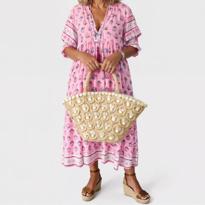 Womens Midi Summer Floral Dress V Neck